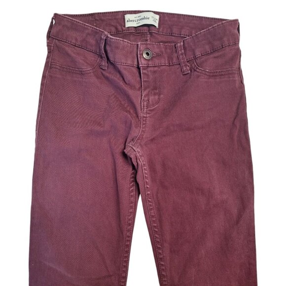 Abercrombie Kids Girls 16 Slim Stretch Jeans Jegging Bergundy Red Faded Knees - Picture 2 of 6